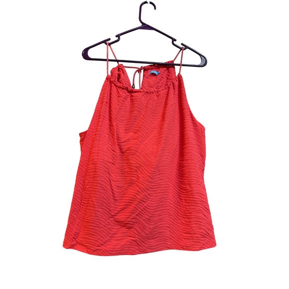 J. McLaughlin‎ Halter Top Sleeveless Textured Blouse Coral Red XL - Picture 1 of 7